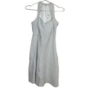 Loft Geometric Stripes Sleeveless High Neck Dress 100% Cotton Preppy Tennis Prep